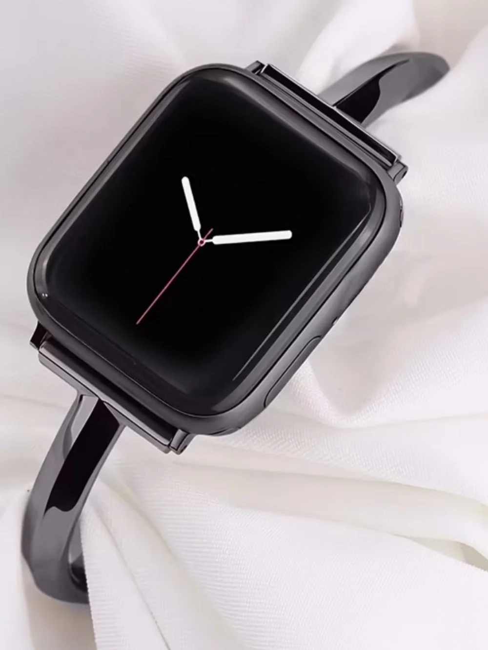 1-Tiarra Bracelet Black Polished Metal Smartwatch Band (NOT APPLE BRAND)